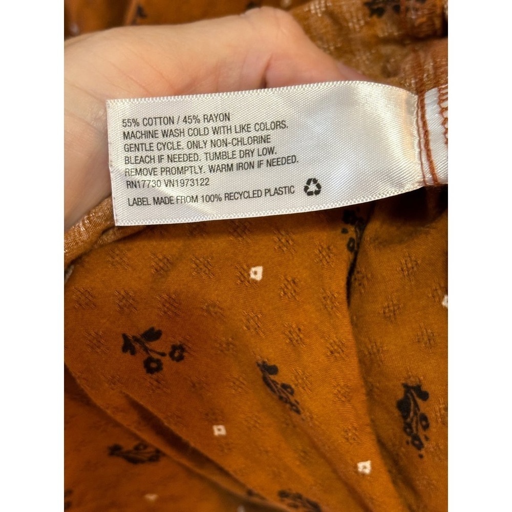 Universal Threads Rust Floral Prairie Babydoll Boho Long Sleeve Ruffle Dress - Picture 14 of 15